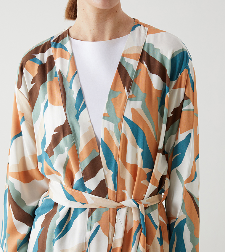 Patterned Long Sleeves Woven Kimono