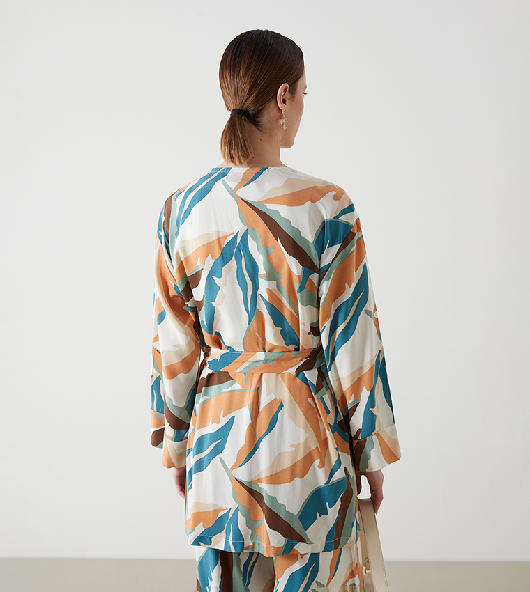 Patterned Long Sleeves Woven Kimono