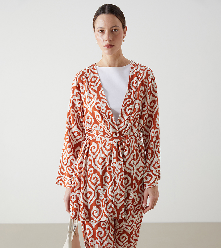 Patterned Long Sleeves Woven Kimono