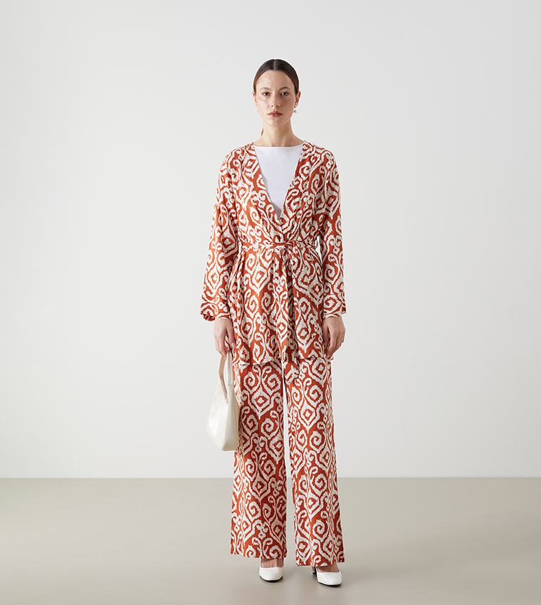 Patterned Long Sleeves Woven Kimono