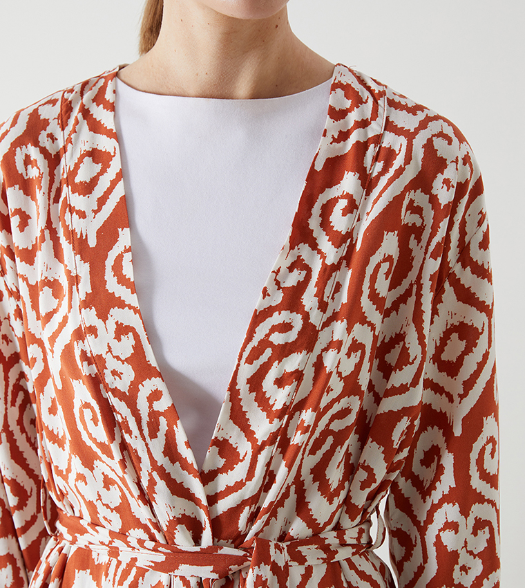 Patterned Long Sleeves Woven Kimono
