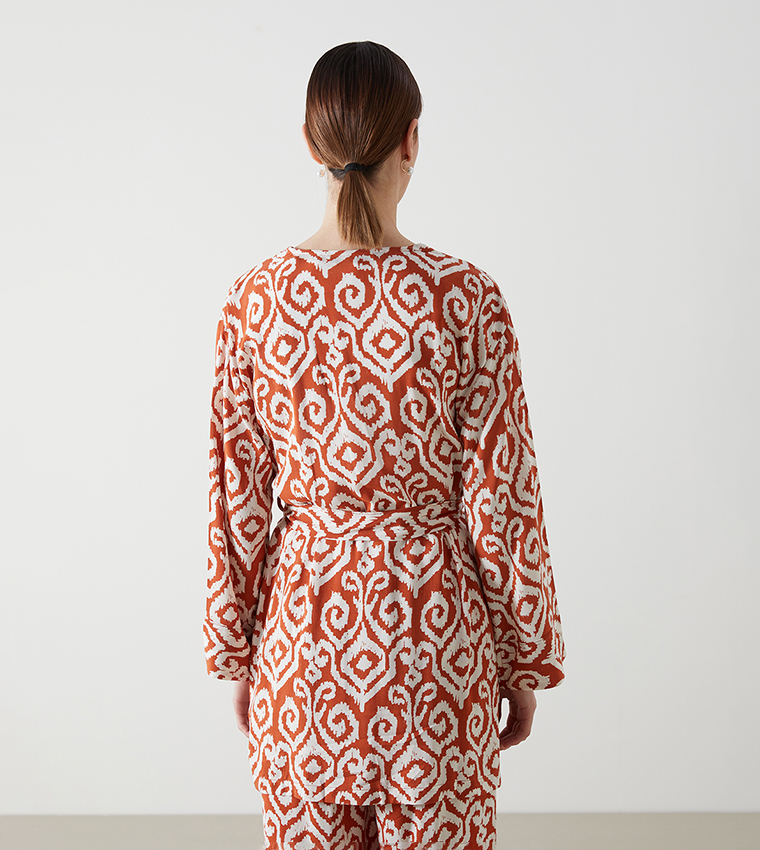 Patterned Long Sleeves Woven Kimono