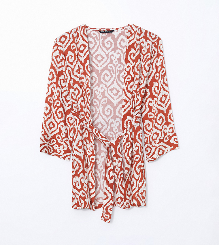 Patterned Long Sleeves Woven Kimono