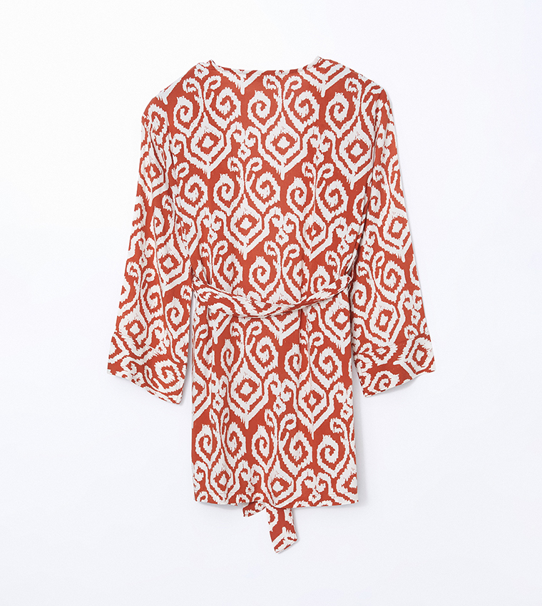 Patterned Long Sleeves Woven Kimono