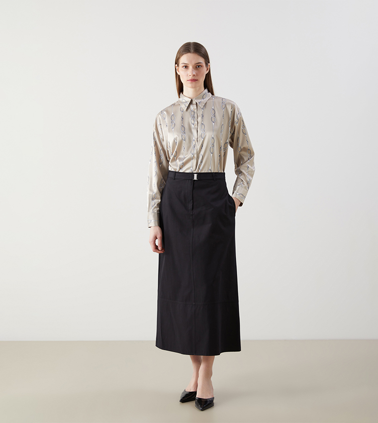 Patterned Long Sleeves Satin Shirt