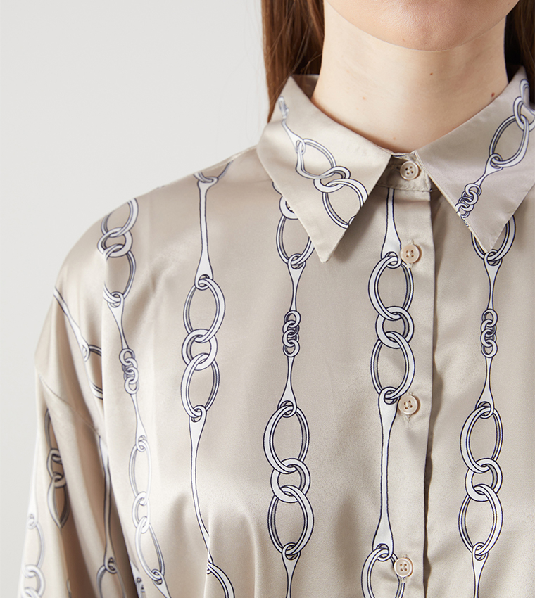 Patterned Long Sleeves Satin Shirt