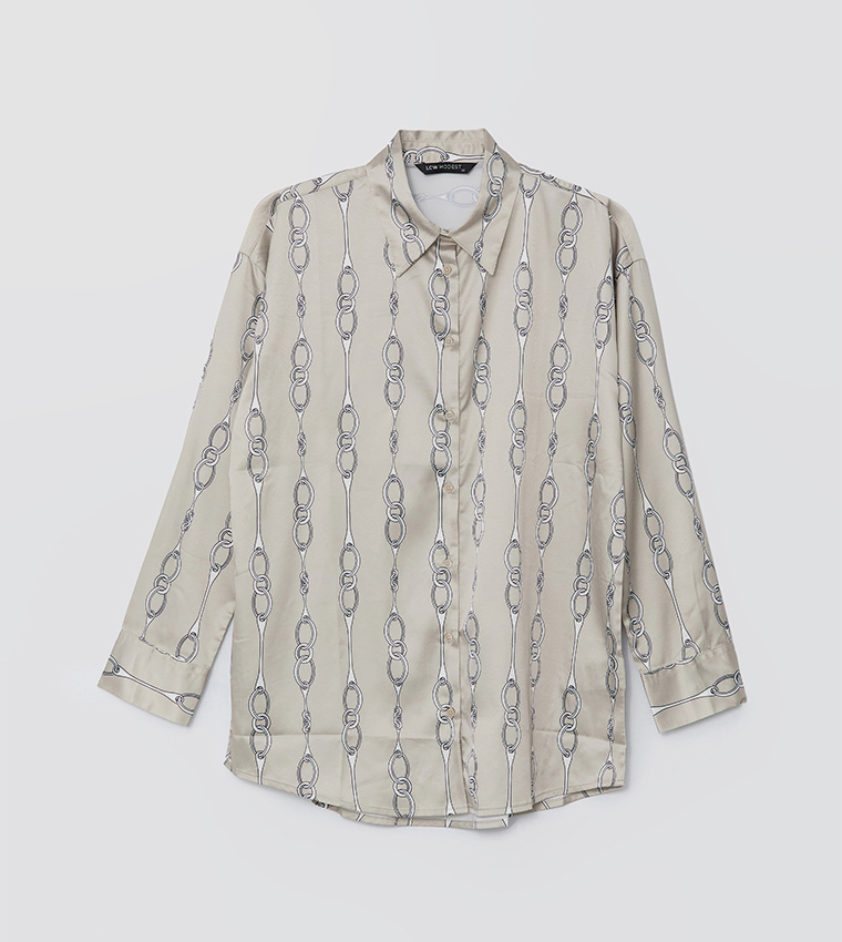 Patterned Long Sleeves Satin Shirt