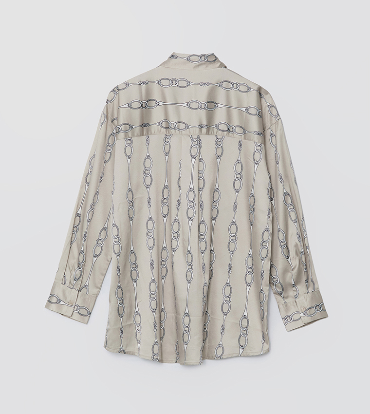Patterned Long Sleeves Satin Shirt
