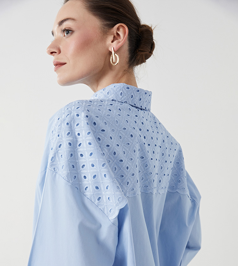 Schiffli Detail Long Sleeves Shirt Tunic