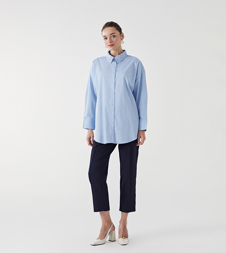 Schiffli Detail Long Sleeves Shirt Tunic
