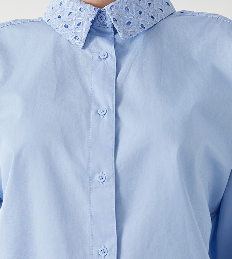 Schiffli Detail Long Sleeves Shirt Tunic