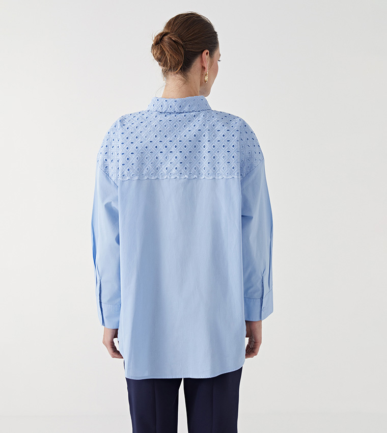Schiffli Detail Long Sleeves Shirt Tunic