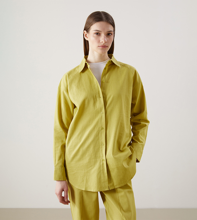 Linen Blend Long Sleeves Oversized Shirt