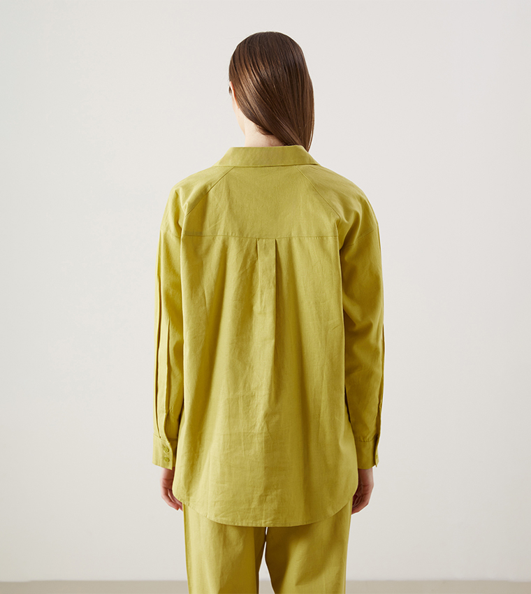 Linen Blend Long Sleeves Oversized Shirt