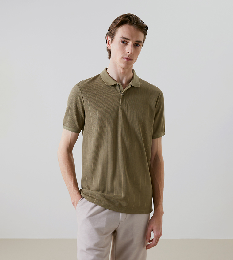 Ribbed Short Sleeves Polo T-Shirt