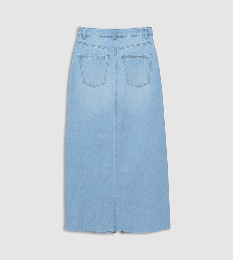 Washed Midi Denim Skirt