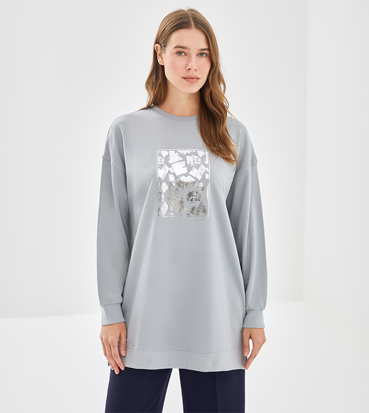 Printed Long Sleeves Tunic Sweatshirt