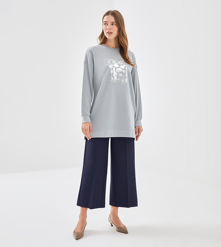 Printed Long Sleeves Tunic Sweatshirt