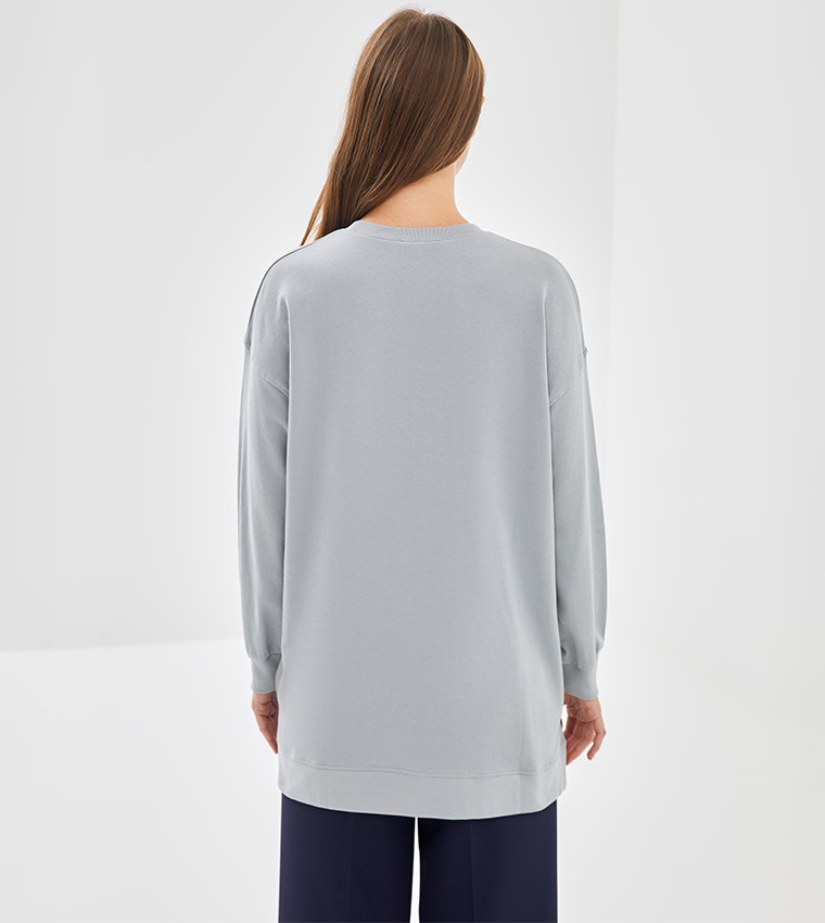 Printed Long Sleeves Tunic Sweatshirt