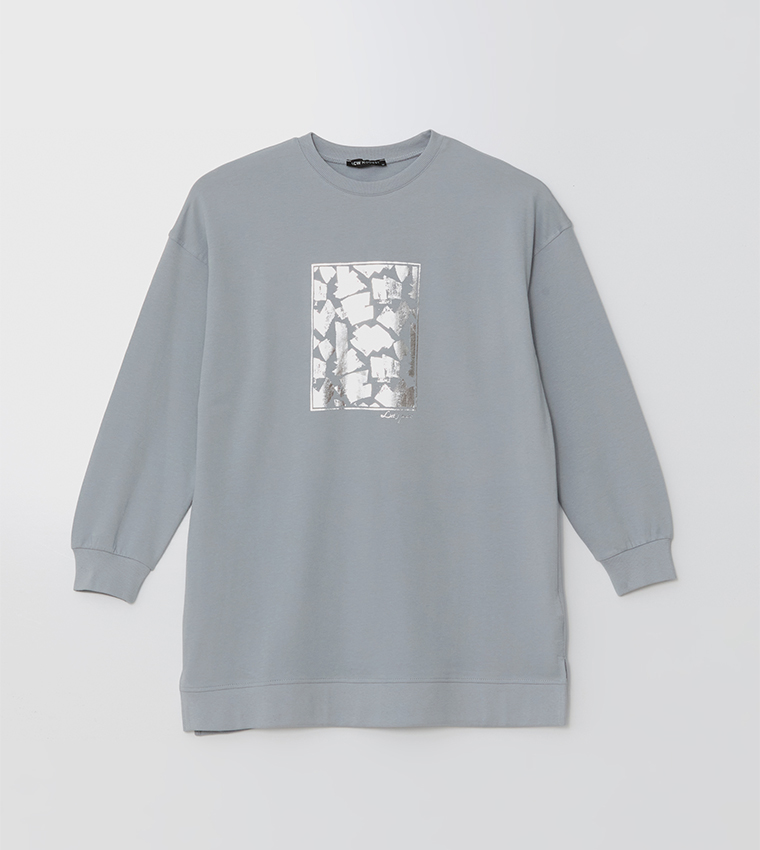 Printed Long Sleeves Tunic Sweatshirt