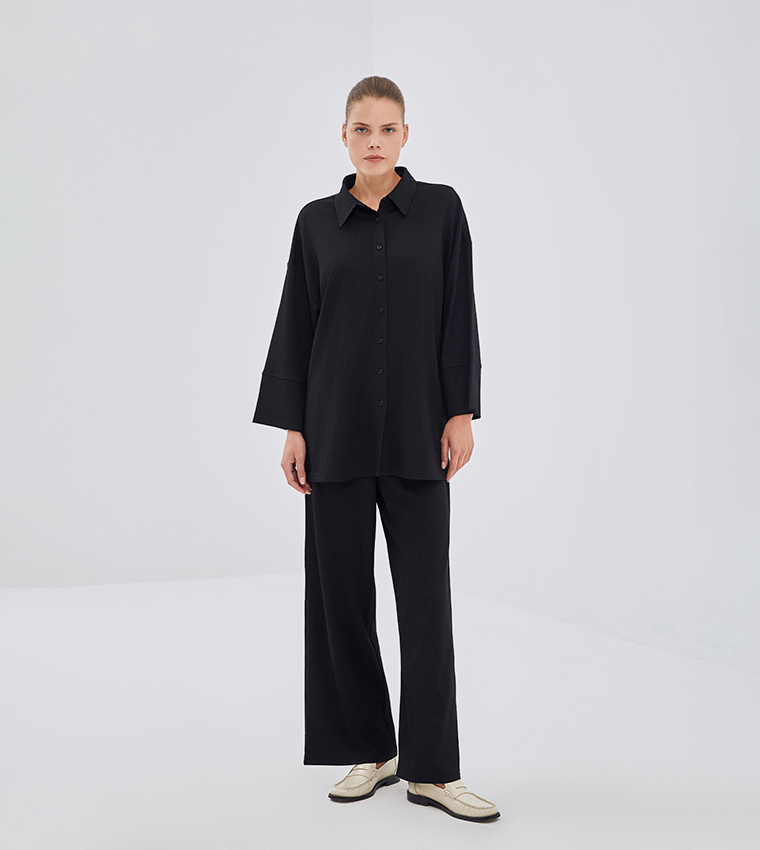 Textured Elastic Waist Sweatpants