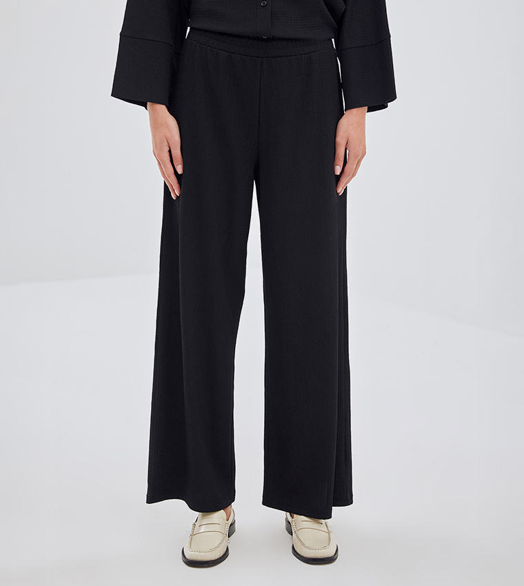 Textured Elastic Waist Sweatpants
