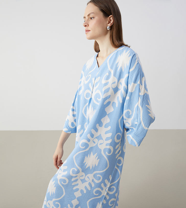 Patterned V-Neck Midaxi Dress