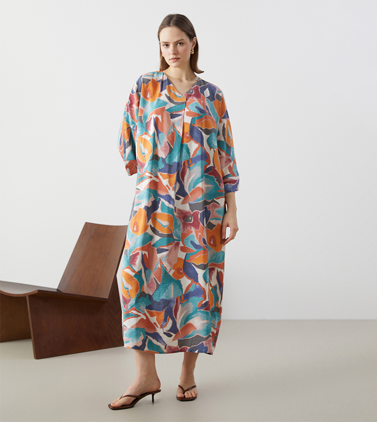 Patterned V-Neck Midaxi Dress
