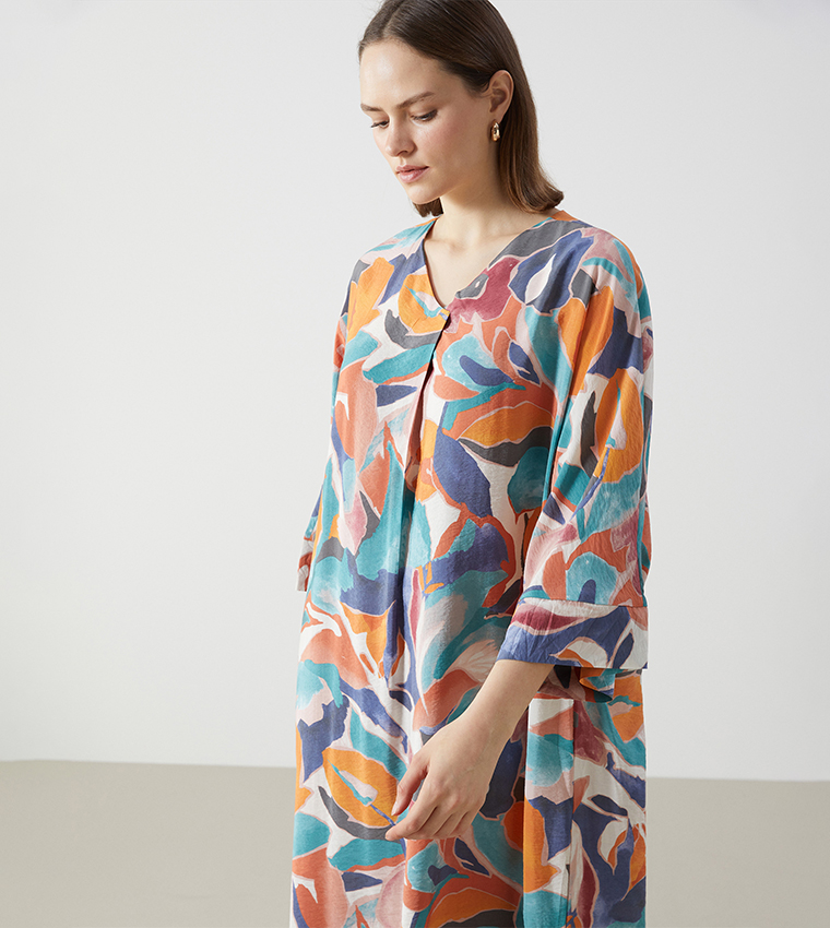 Patterned V-Neck Midaxi Dress