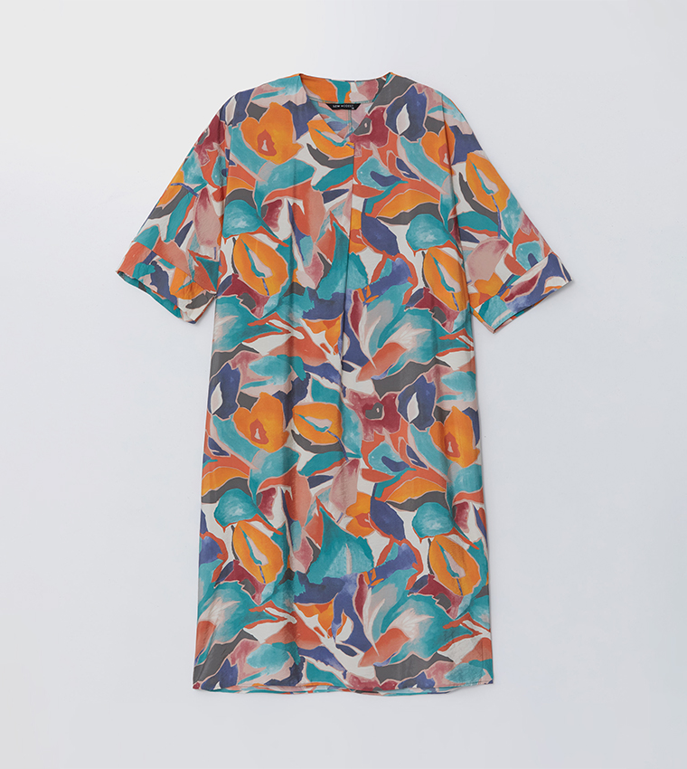 Patterned V-Neck Midaxi Dress