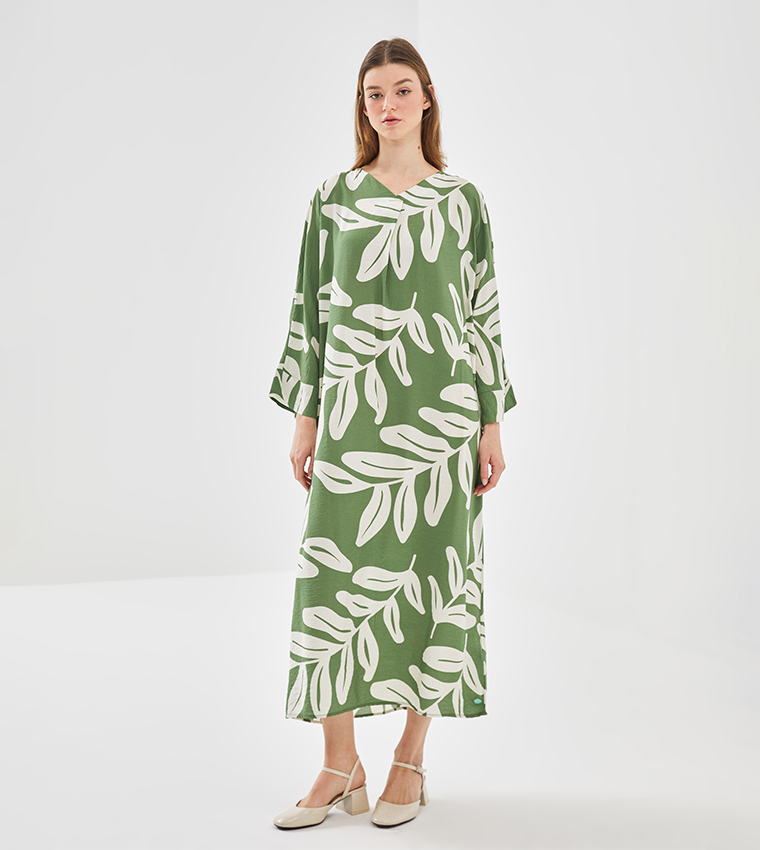 Patterned V-Neck Midaxi Dress