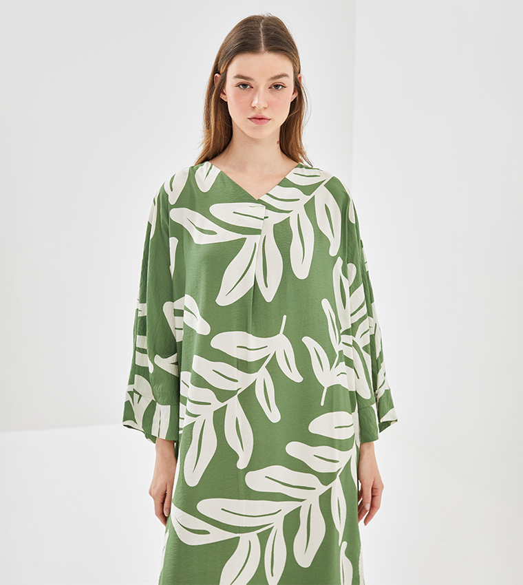 Patterned V-Neck Midaxi Dress