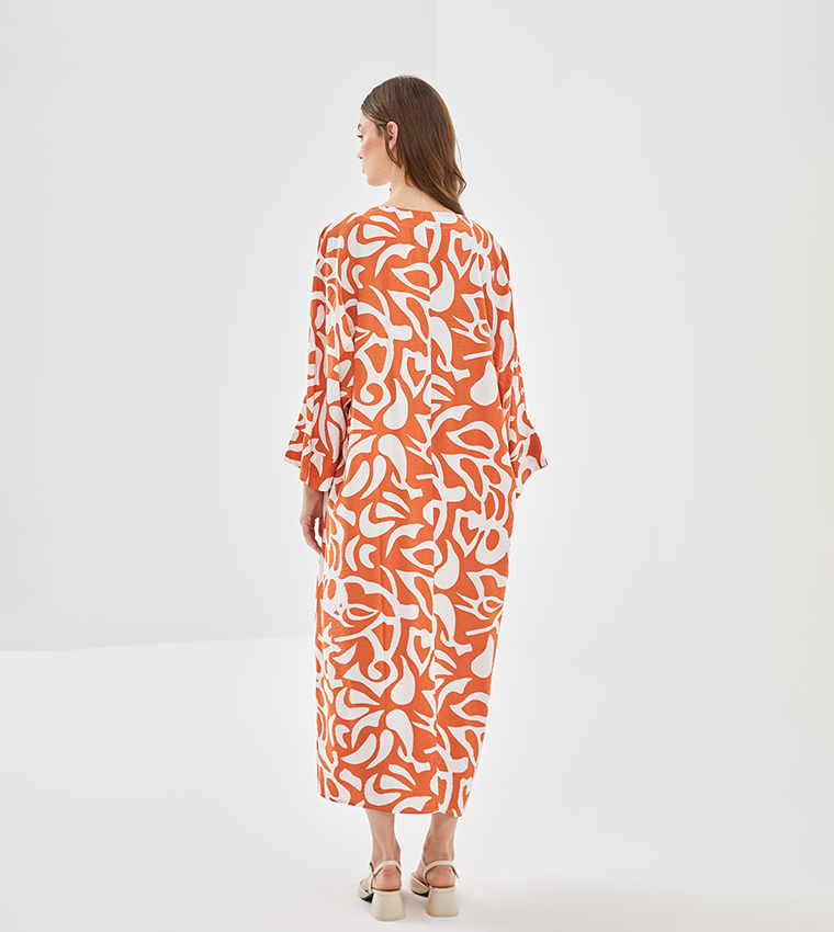 Printed Long Sleeves Midi Dress