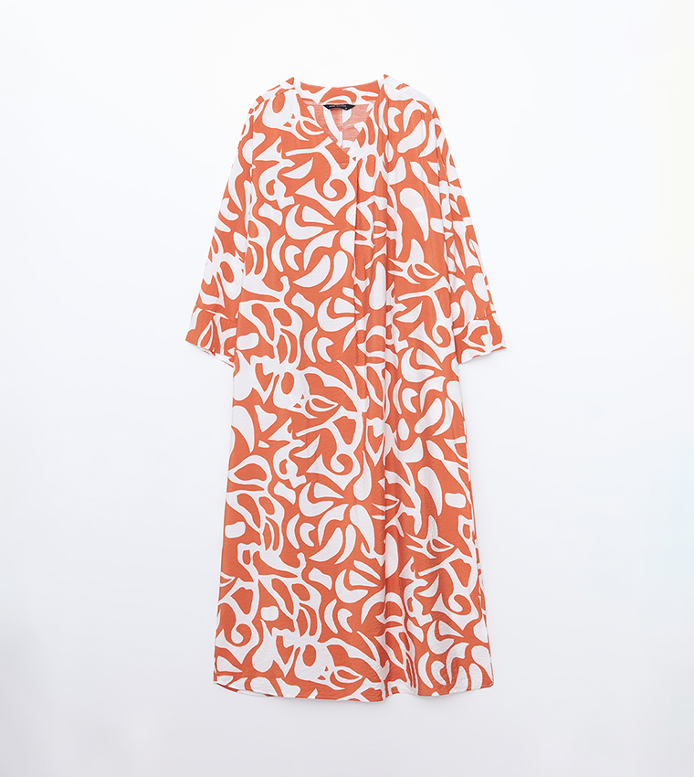 Printed Long Sleeves Midi Dress