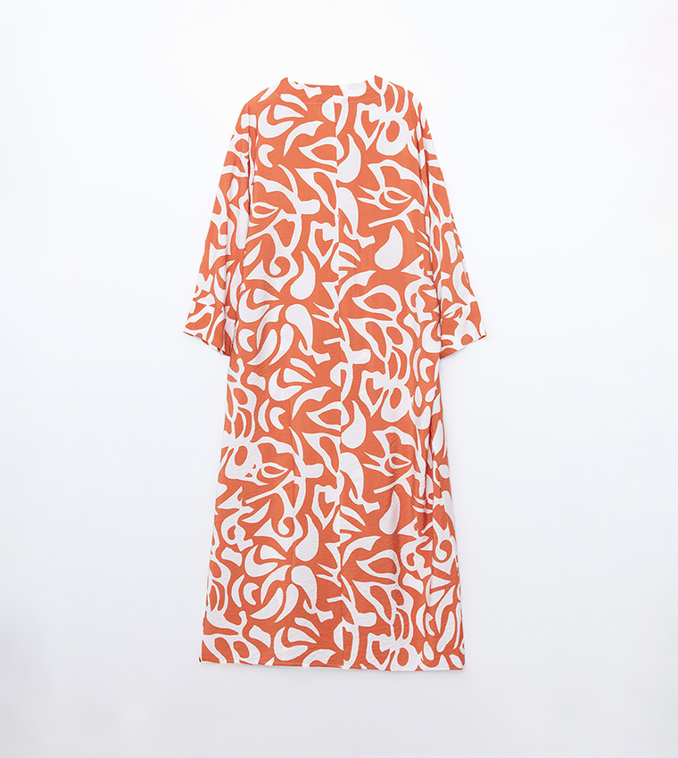 Printed Long Sleeves Midi Dress
