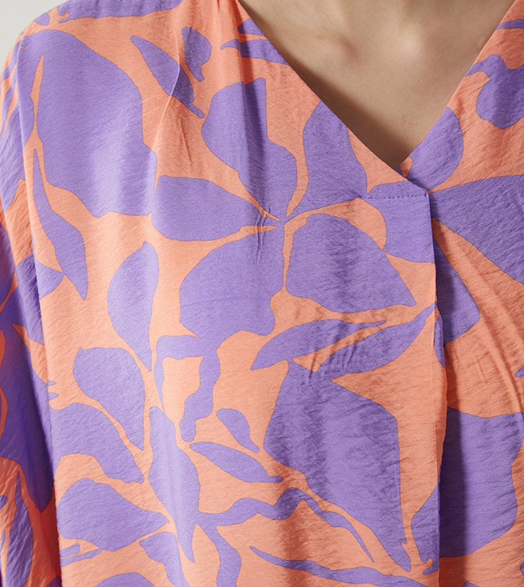 Patterned V-Neck Oversized Dress