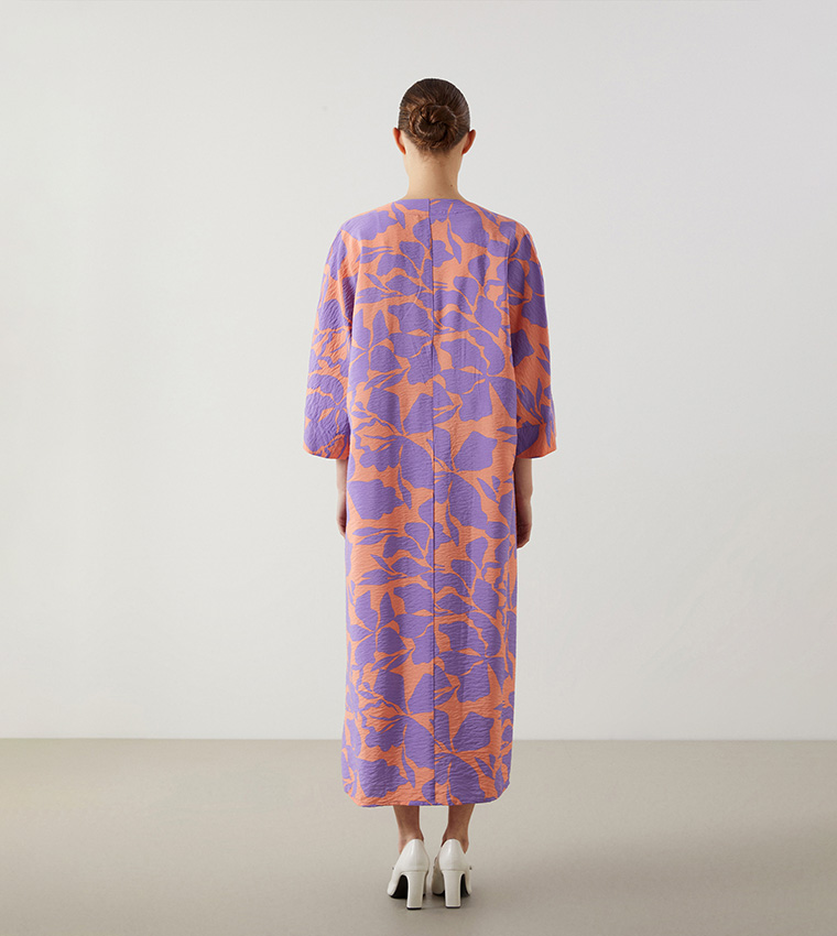 Patterned V-Neck Oversized Dress