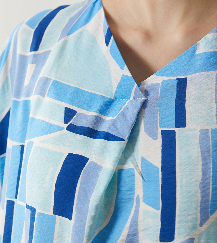 Patterned V-Neck Oversize Midaxi Dress