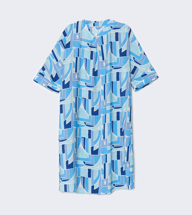Patterned V-Neck Oversize Midaxi Dress