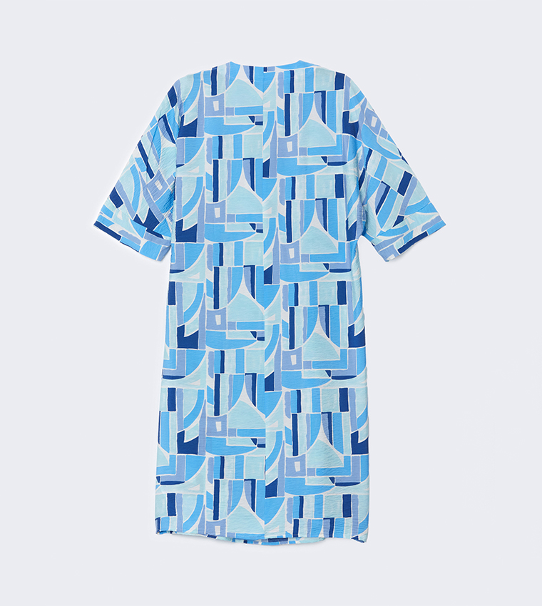 Patterned V-Neck Oversize Midaxi Dress