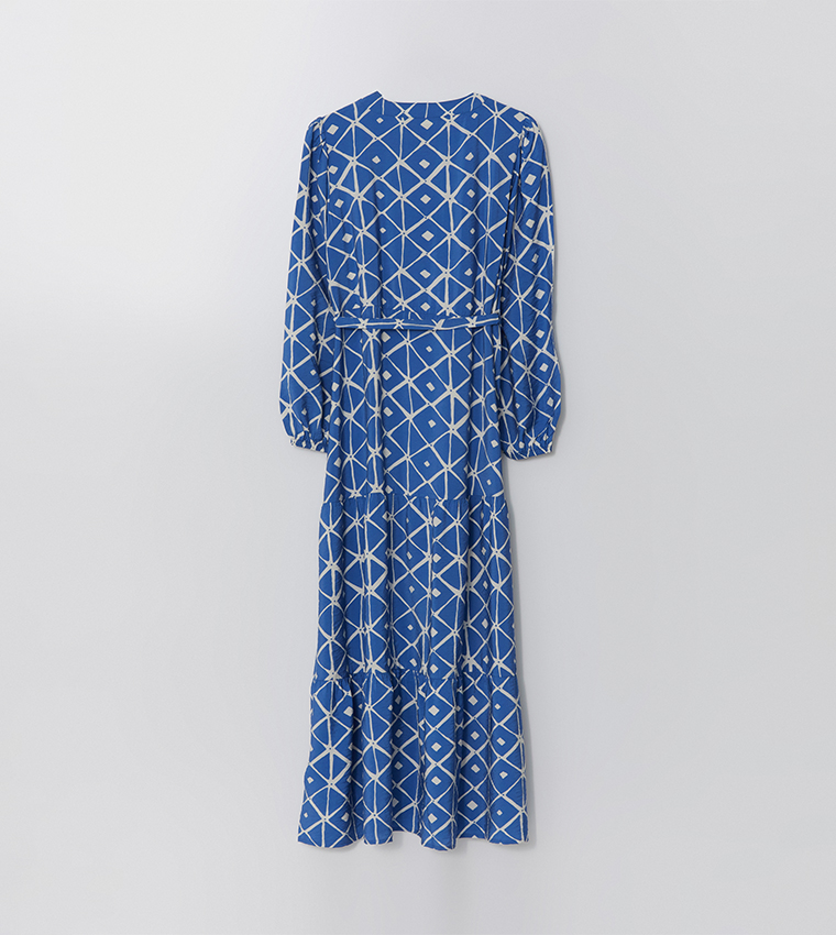 Patterned Long Sleeves Tiered Dress