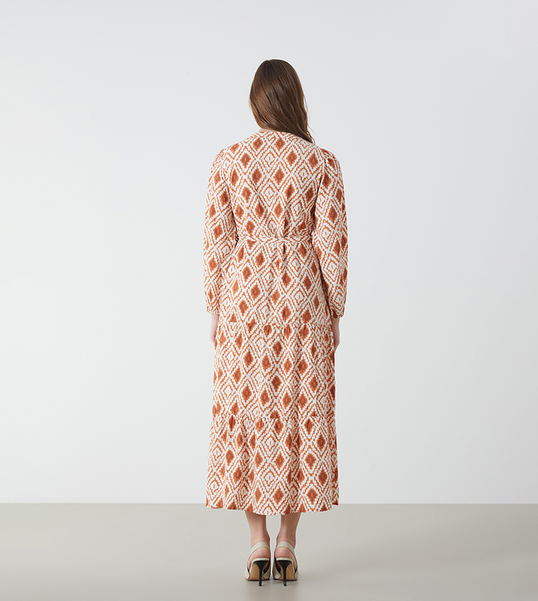 Patterned Long Sleeves Midaxi Dress