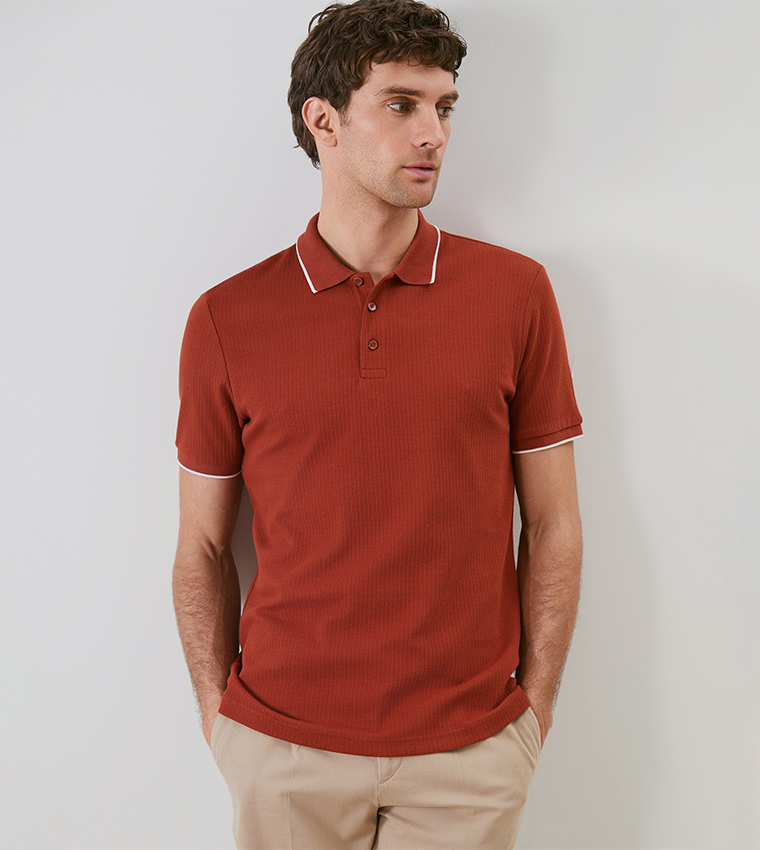 Textured Short Sleeves Polo T-Shirt