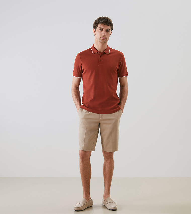 Textured Short Sleeves Polo T-Shirt