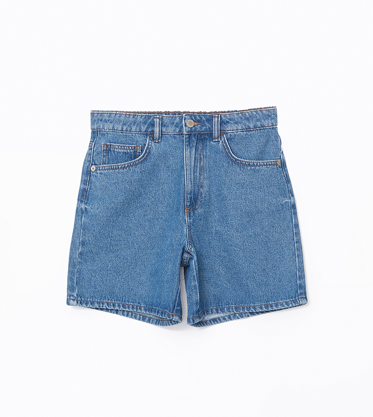 Washed High Waist Denim Shorts
