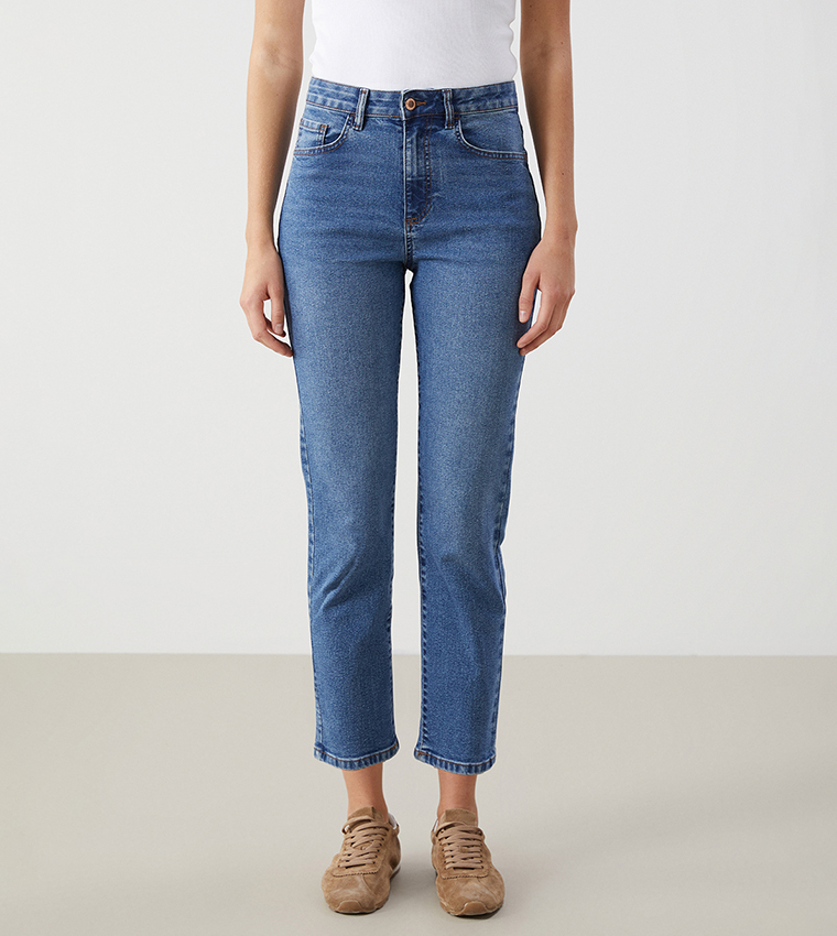 Washed High Waist Slim Fit Jeans