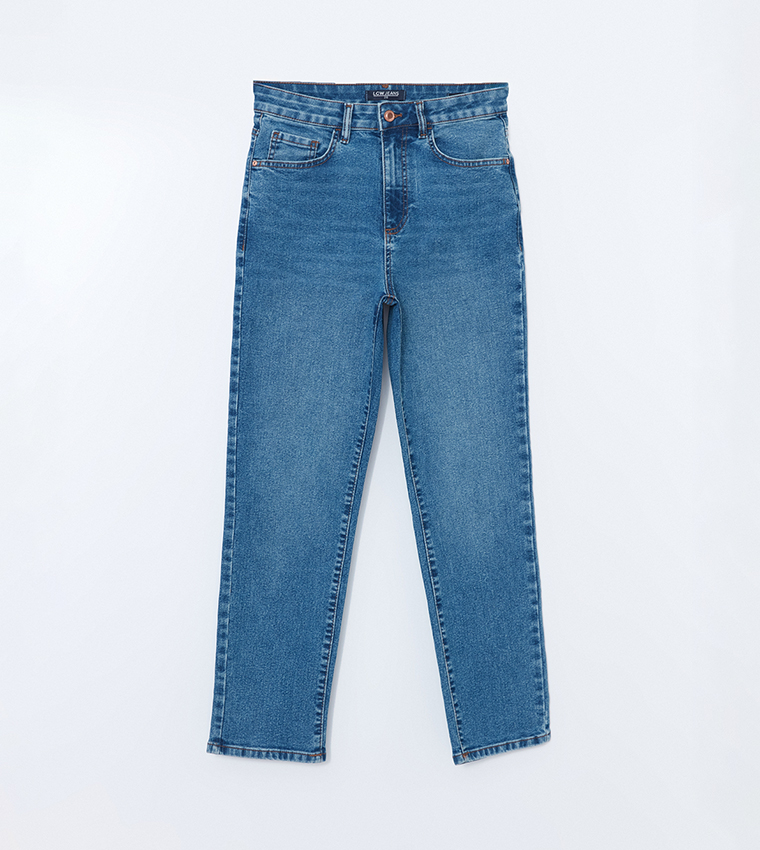 Washed High Waist Slim Fit Jeans
