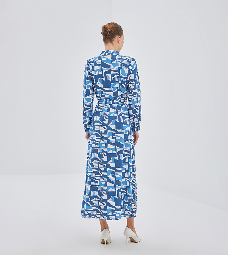 Patterned Long Sleeves Shirt Dress