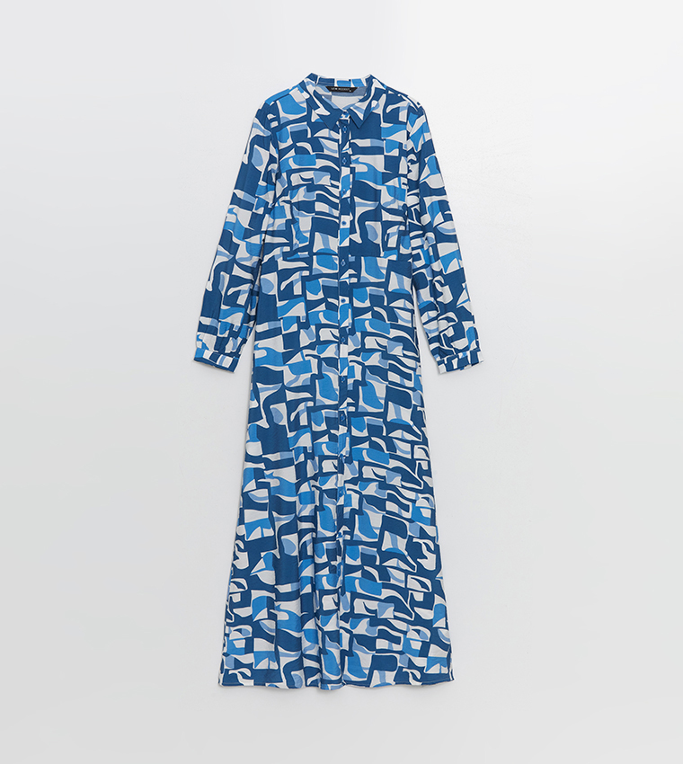 Patterned Long Sleeves Shirt Dress