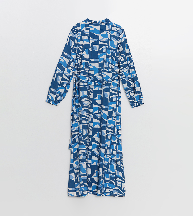 Patterned Long Sleeves Shirt Dress